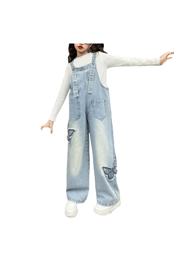 Girls Fashion Cute Personality Pants Girls' Denim Overalls Straight Leg Overalls Versatile Pants Little Girl Pants Size 8