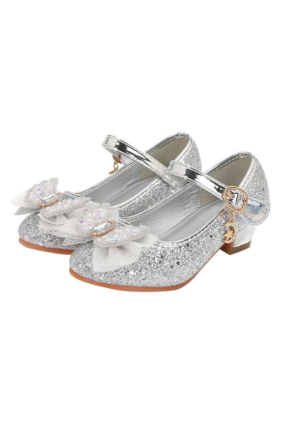 Girls Sandals Closed Toe Heels Wedding Party Shoes Sequins Bow For Toddler J Slides Kids