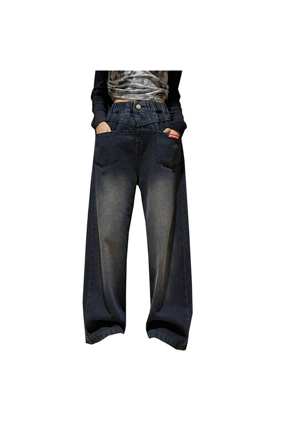 Girls Spring And Autumn Baggy Mop Wide Leg Pants Medium Sized Children Slim Jeans Straight Leg Pants Design Sense Size 8 Girls Pants