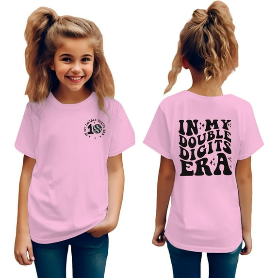 Wangkekeji Kids In My Double Digits Birthday Girl Shirt 10 Year Old 10th Birthday Girls T Shirt Girls Ten Birthday Party Tee Tops Christmas Shirts for Kids Girls