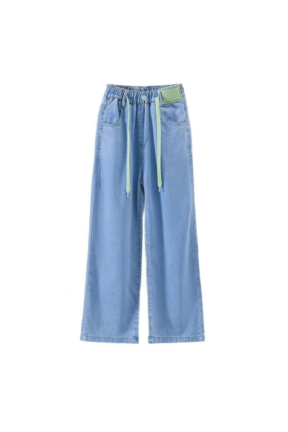 Pants for Girls 12 Month Girl Pants Big Kids Girls' Summer Drawstring Jeans Daily Wearing Thin Casual Pants Loose Wide Leg Pants