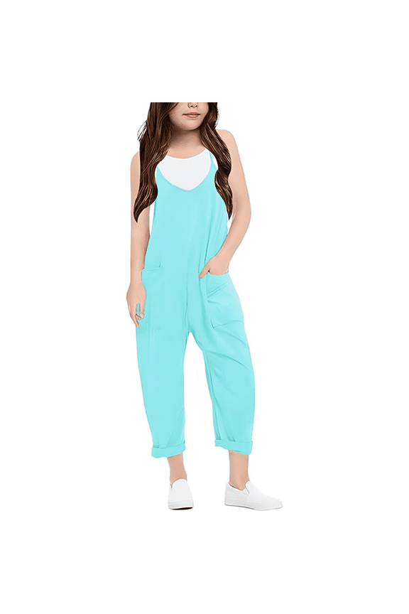 Pants for Girls Toddler Girl Tights 2t Girls' Fashion Casual V Suspender Romper Solid Color Loose Casual Romper With Pocket