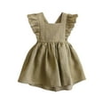 thumbnail image 1 of Wangkekeji Toddler Girl Summer Fly Sleeve Linen Solid Print Dress Ruffle Cute Girls Backless Dress Holiday Sweater for Kids, 1 of 5