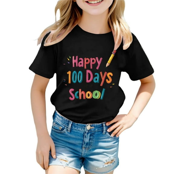 Wangmeiwg 100 Days Of School Celebration T Shirt For Kids Educational Top For Toddler Class Party Student Teacher 4-5 Years Black
