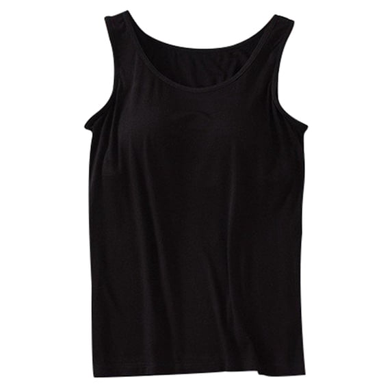 Wangmeiwg 2024 Summer Built In Bra Tank Top for Women Comfortable Crew Neck Sleeveless Camisole Plus Size Workout Tops Black S