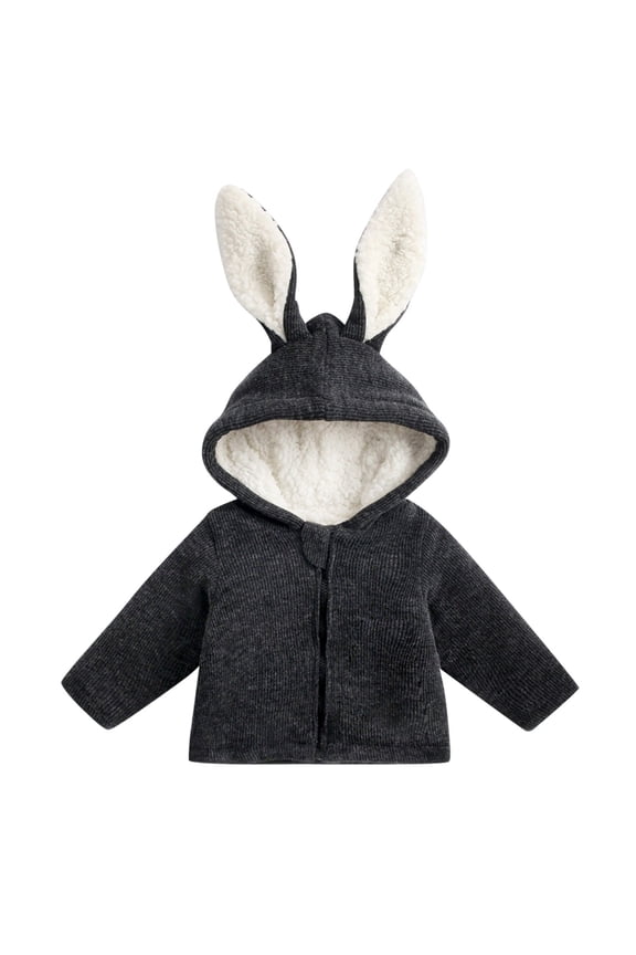 Adorable Rabbit Ear Hooded Jacket for Boys Cozy Long Sleeve Ribbed Outerwear 3-4 Years Dark Gray