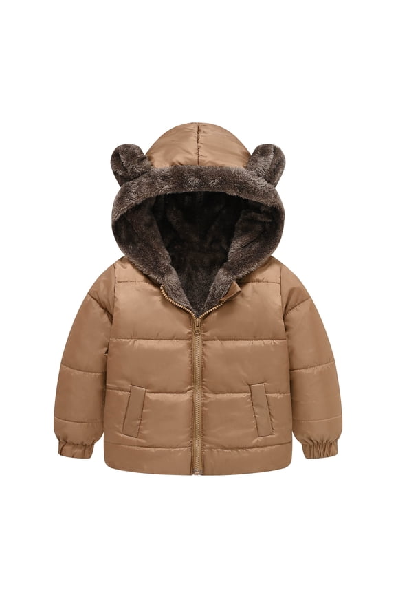 Adorable Winter Jacket for Toddlers with Bear Ears Hood Reversible Thickened Windproof Zipper Warm Outerwear 12-18 Months Khaki