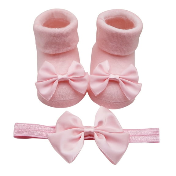 Wangmeiwg Baby Girl Soft Sole Bowknot First Walking Shoes with Matching Hair Accessory Set for Toddler 0-6 Months Pink