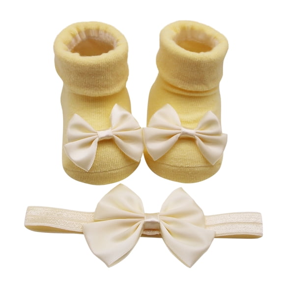 Wangmeiwg Baby Girl Soft Sole Bowknot First Walking Shoes with Matching Hair Accessory Set for Toddler 6-12 Months Yellow