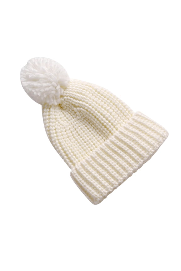 Baby Winter Warm Knitted Pompom Crochet Hat for Toddler Kids Boys Girls Soft Cap One Size White