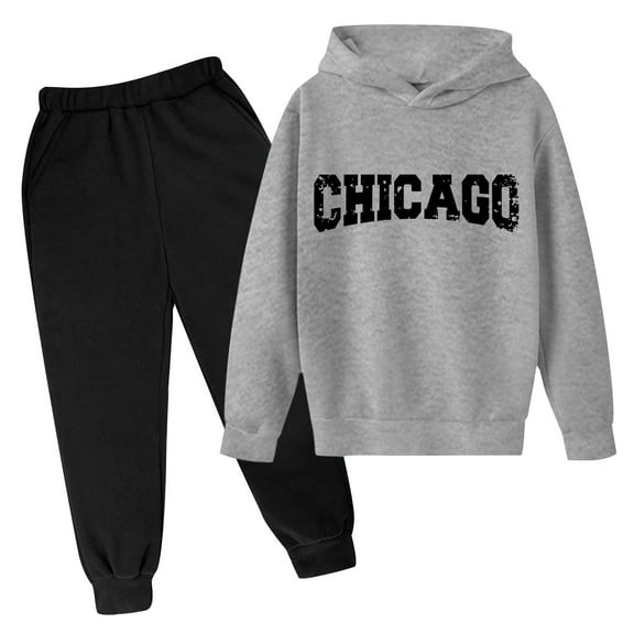 Wangmeiwg Boys Autumn Winter Casual Outfit Set Letter Print Hooded Pullover with Long Sleeve Top and Comfortable Bottoms 5-6 Years Grey