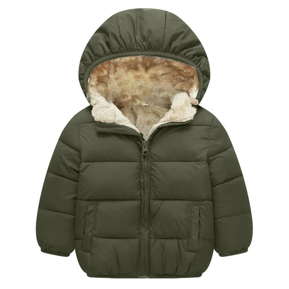Wangmeiwg Boys Down Jacket Warm Winter Hooded Coat with Thickened Padding for Outdoor and School Activities 2-3 Years Army Green
