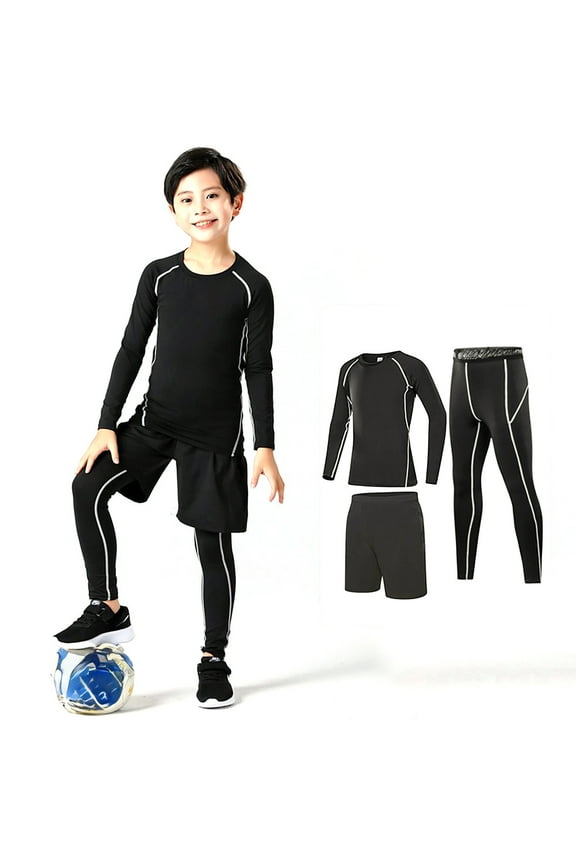 Boys Girls Athletic Base Layer Compression Set Thermal Underwear Running Shirts and Leggings Sportswear Outfit 4-5 Years Grey