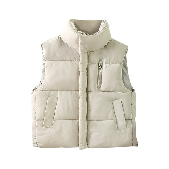 Wangmeiwg Boys Lightweight Down Vest Jacket With Stand Collar For Kids Winter Warm Sleeveless Outdoor Coat 3-4 Years Beige