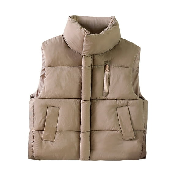 Wangmeiwg Boys Lightweight Down Vest Jacket With Stand Collar For Kids Winter Warm Sleeveless Outdoor Coat 5-6 Years Khaki