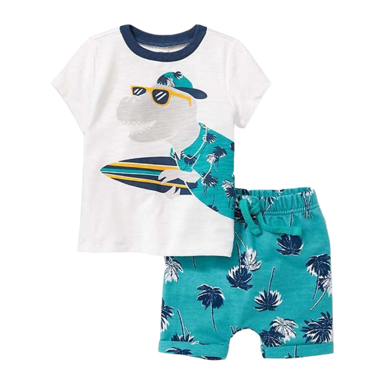 Stylish Boys Summer Outfit – Cream Printed T-Shirt & Denim Shorts Set