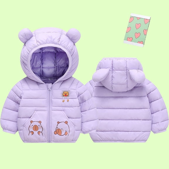 Wangmeiwg Boys Winter Down Jacket With Cartoon Hooded Coat Warm Insulated Outerwear For Cold Weather Kids 12-18 Months Light Purple