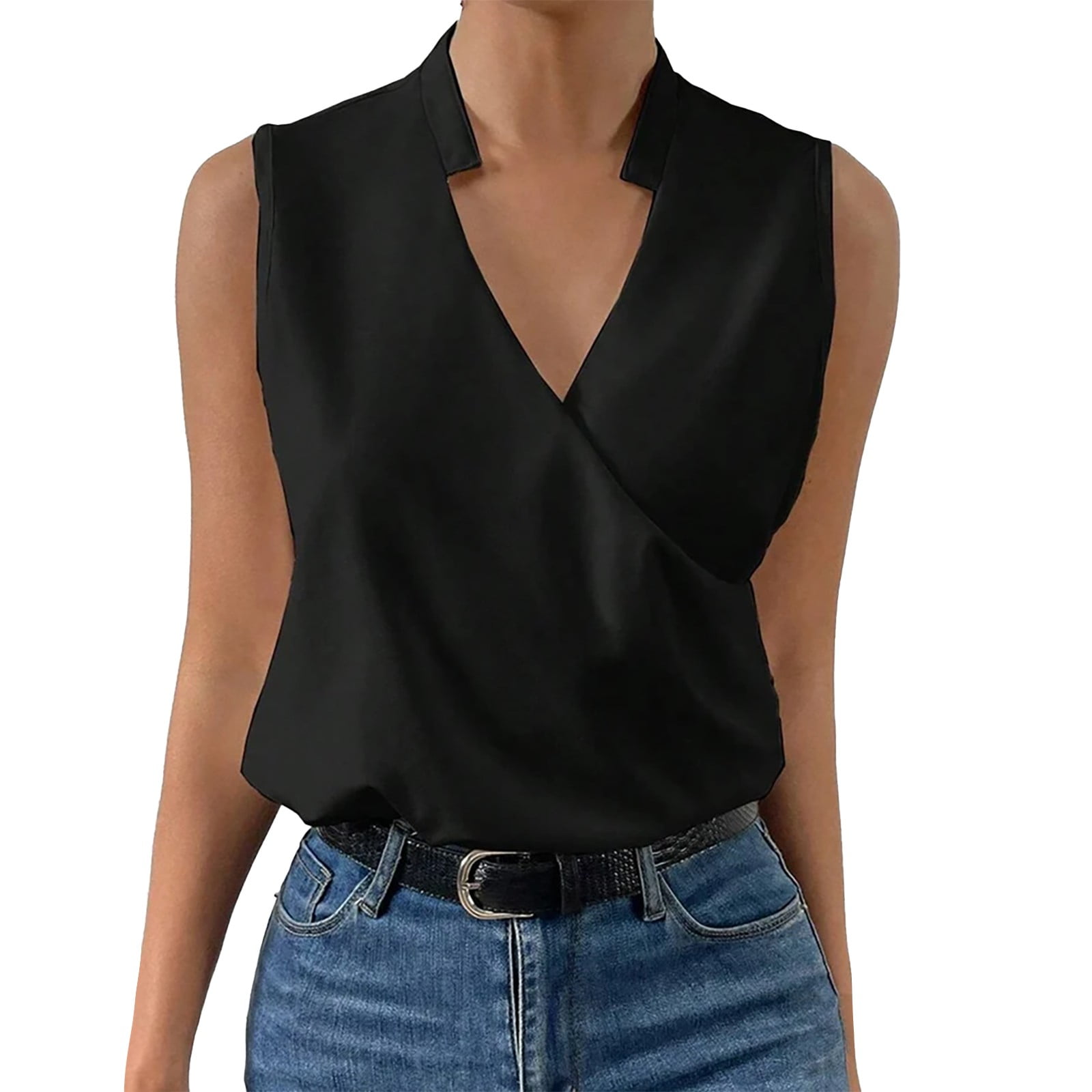 Casual V Neck Regular Pullover Solid Multicolor Women's Tops T Shirt Tank Top Soft Blend Comfortable Fit Classic Casual Style Black M