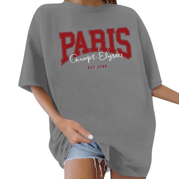 Wangmeiwg Casual Women's Graphic Tee - Lightweight Cute Relaxed Fit Top Grey XXL