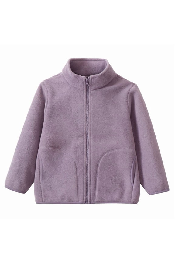 Children Jacket Solid Color Stand Collar Zipper Shirt For Autumn Winter School Wear Warm Boys Girls Top 18 Months 17 Years 1-2 Years Purple