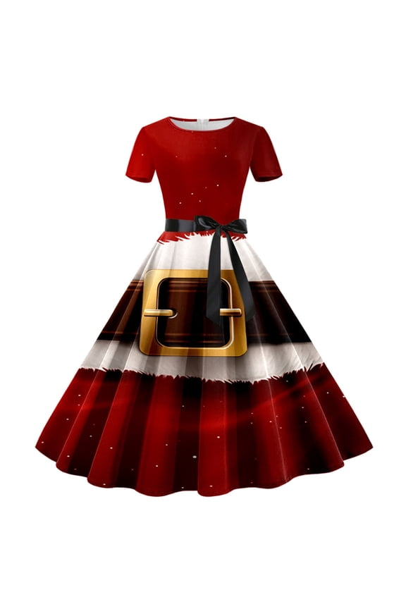 Christmas Dresses for Women 1950s Christmas Themed Women Party Prom Dress with Short Sleeve Casual for Festive Evening Gatherings M