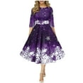 thumbnail image 1 of Wangmeiwg Christmas Dresses for Women Christmas Snowflake Print Long Casual Dress for Women with Round Neck and Half Sleeve Elegant Design 5XL Purple, 1 of 7
