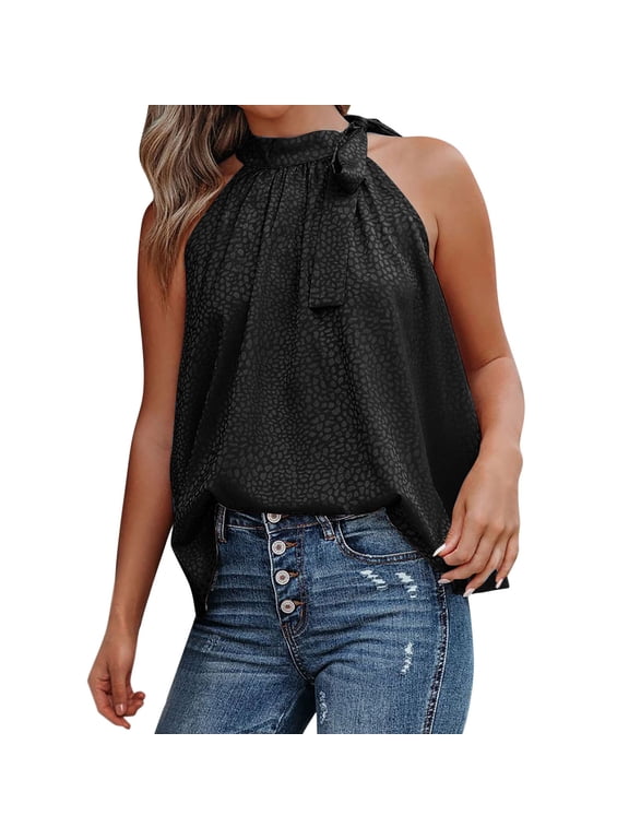 Elegant European and Women's Summer Bow-Neck Leopard Print Sleeveless Vest for Modern Wardrobes Black XXL