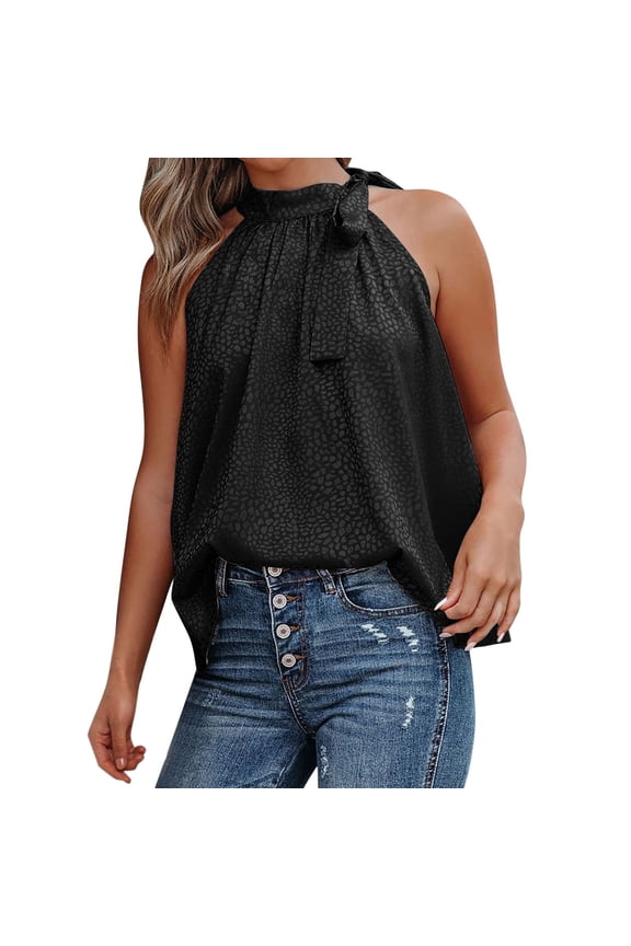 Elegant European and Women's Summer Bow-Neck Leopard Print Sleeveless Vest for Modern Wardrobes Black XXL