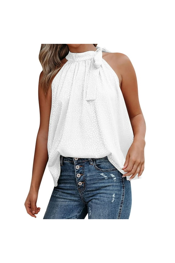 Elegant European and Women's Summer Bow-Neck Leopard Print Sleeveless Vest for Modern Wardrobes White XXL