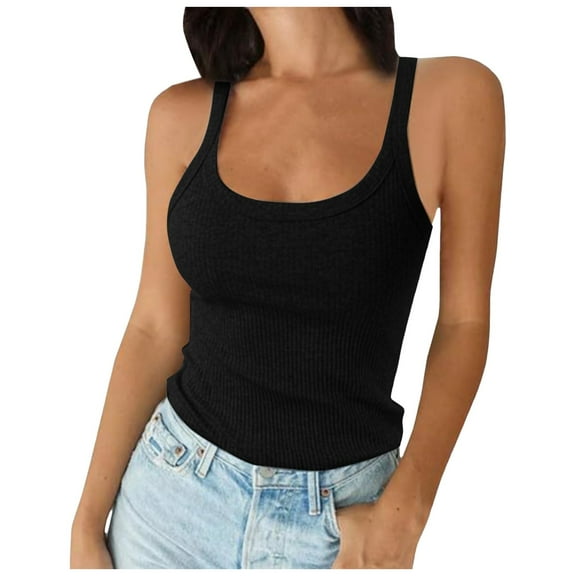 Wangmeiwg Elegant Women's Ribbed Knit Sweater Vest Spaghetti Strap Slim Fitted Camisole Top for Layering Black XS