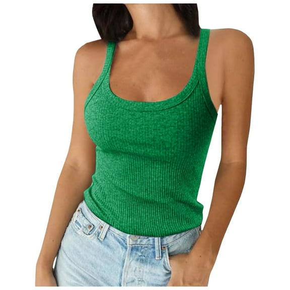 Wangmeiwg Elegant Women's Ribbed Knit Sweater Vest Spaghetti Strap Slim Fitted Camisole Top for Layering Green M