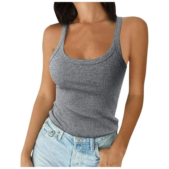 Wangmeiwg Elegant Women's Ribbed Knit Sweater Vest Spaghetti Strap Slim Fitted Camisole Top for Layering Grey M