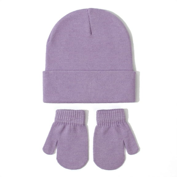 Wangmeiwg European Style Baby Knitted Hat and Mitten Set Warm Winter Wool Pullover Cap for Toddler Girls Boys 2-5 Years Purple