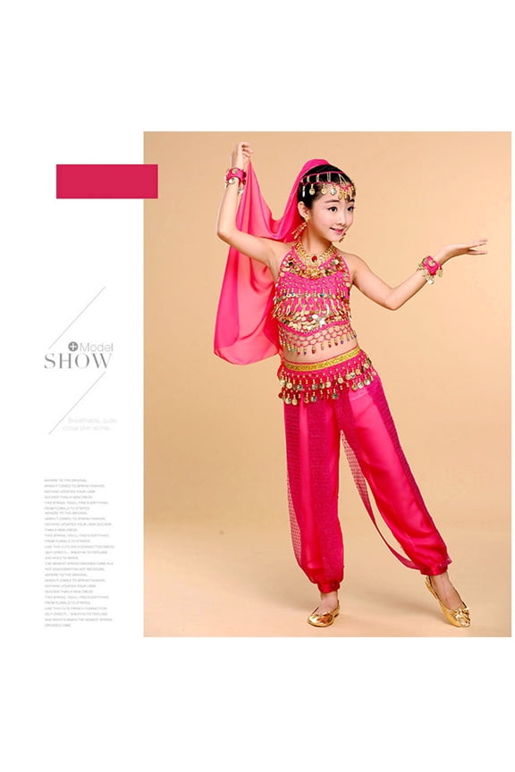 Exquisite Girls Belly Dance Set for Stage Performance and Festive Celebrations 9-10 Years Hot Pink