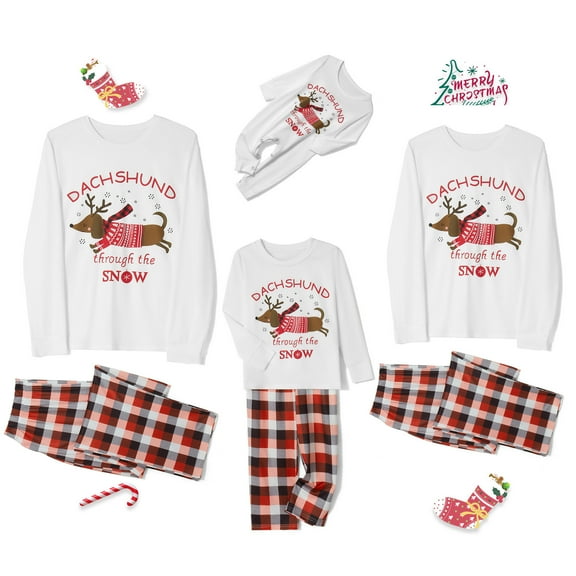 Wangmeiwg Family Christmas Pajamas Matching Sets,Matching Family Christmas Pajama Sets Christmas Pajamas Long Sleeve Tee And Bottom Loungewear Plus Size Christmas Themed for Family