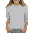 thumbnail image 1 of Wangmeiwg Girls Casual Lightweight Knit Shirt Ribbed Crew Neck Three Quarter Sleeve Soft Comfy Loose Fit Pullover Top 9-10 Years Grey, 1 of 4