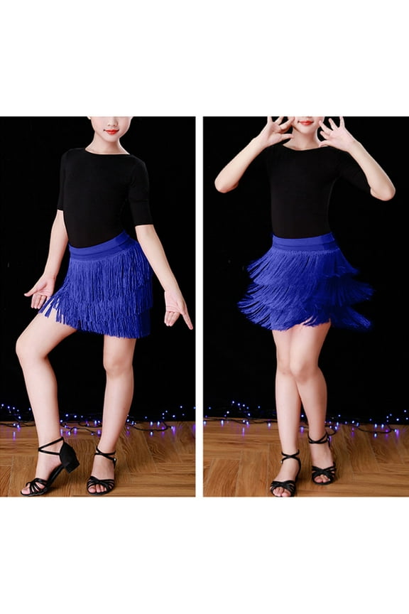 Girls' Dresses Elegant Girls Dance Skirt with Flowing Fringe for Latin Ballroom Performance and Stage 3-4 Years Blue