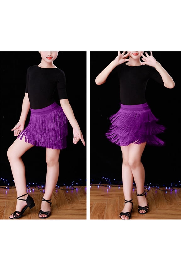 Girls' Dresses Elegant Girls Dance Skirt with Flowing Fringe for Latin Ballroom Performance and Stage 6-7 Years Purple