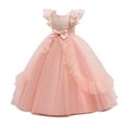 thumbnail image 1 of Wangmeiwg Girls' Dresses Elegant Girls Long Formal Gown for Summer Piano Recital Performance and with Delicate Lace Mesh Bowknot Design 7-8 Years Pink, 1 of 4