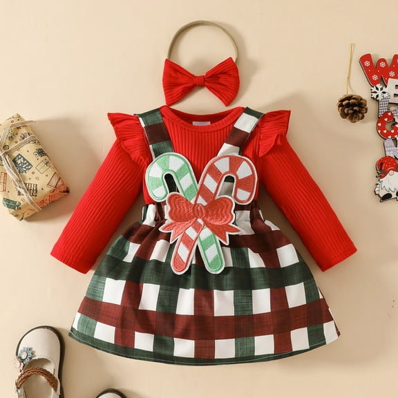 Wangmeiwg Girls' Dresses Girls Christmas Dresses Fall Winter Long Sleeve Dress for Girls Girls Holiday Dresses Infant Christmas Outfit Girl 0-3 Months Red