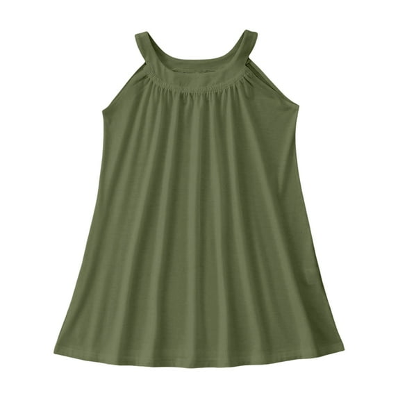 Wangmeiwg Girls' Dresses Girls Summer Beach Dress Sleeveless Flowy Tank Cover Up Outfit for Outdoor Play and Swim Wear 9-10 Years Army Green