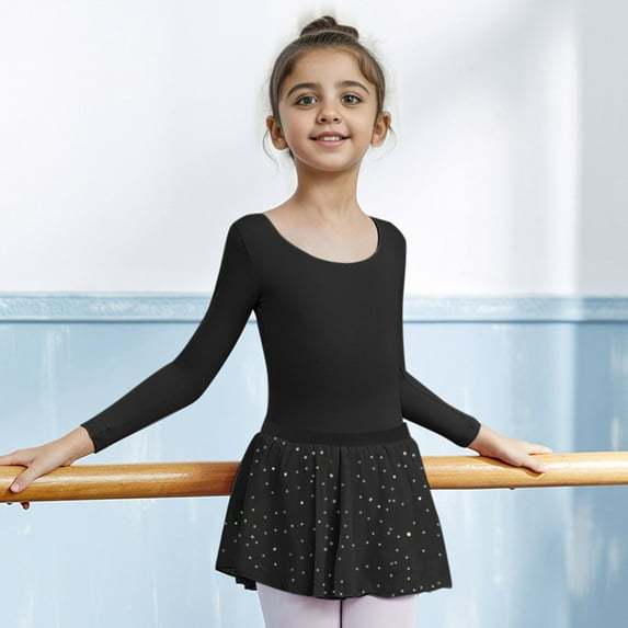 Wangmeiwg Girls' Dresses Long Sleeve Ballet Skirted Leotards Dance Dresses Tutu Outfit for Ballerina Toddler Girls 4-5 Years Black