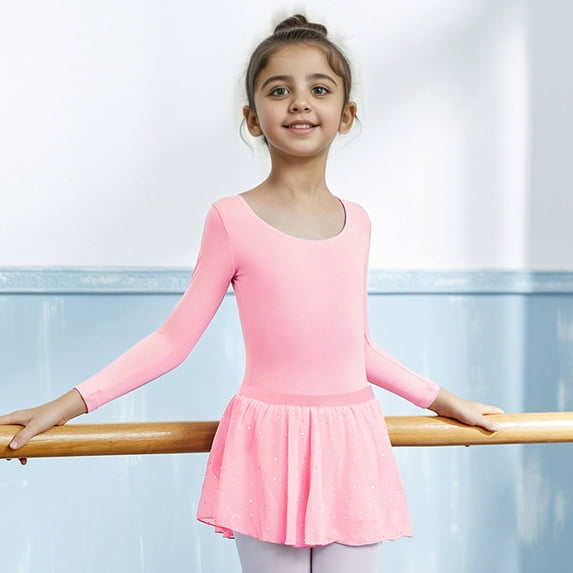 Wangmeiwg Girls' Dresses Long Sleeve Ballet Skirted Leotards Dance Dresses Tutu Outfit for Ballerina Toddler Girls 6-7 Years Red