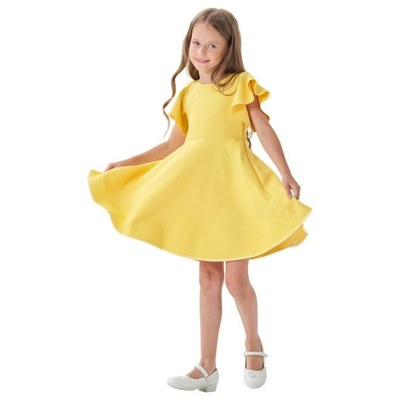 Wangmeiwg Girls' Dresses Mesh Childrens Dress for Little Girls Fashionable Outfit Party Wear and Casual Attire 5-6 Years Yellow