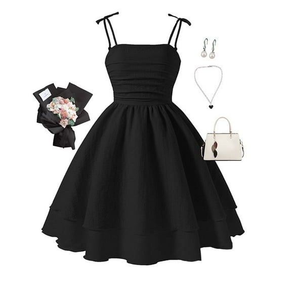 Wangmeiwg Girls' Dresses Summer Girls Solid Color Dress with Elegant Bow Knot Sleeveless Design for Children Casual Play Outfits 12 Years Black