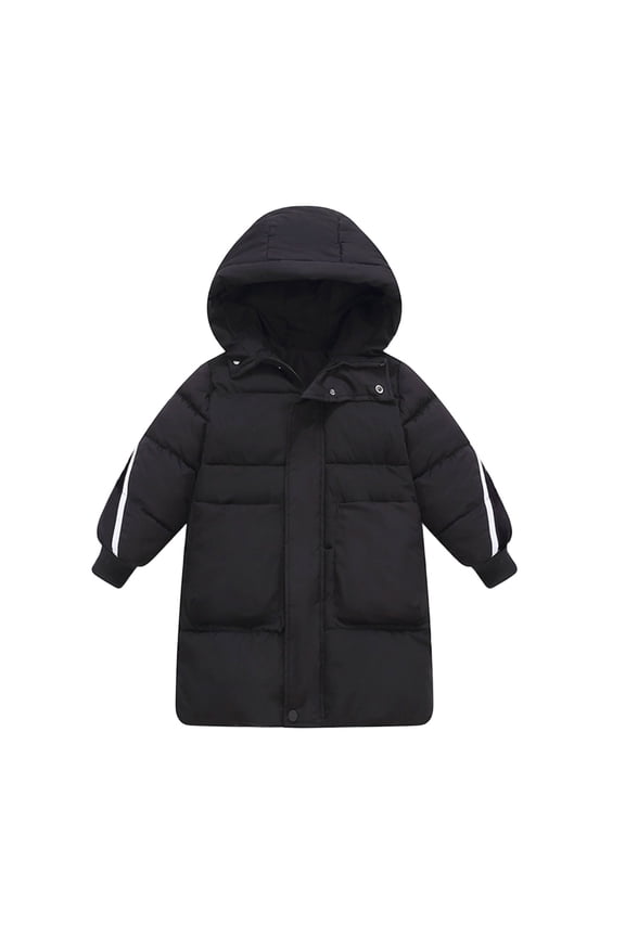 Wangmeiwg Girls Long Down Puffa Coat Winter Warm Thickened Windproof Outerwear Casual Cold Weather Jacket For Kids 2-3 Years Black
