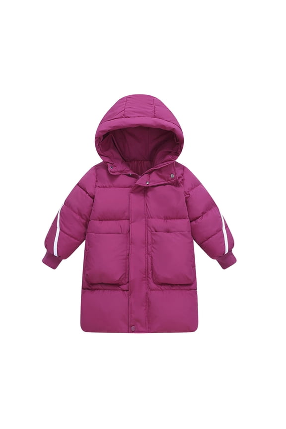 Wangmeiwg Girls Long Down Puffa Coat Winter Warm Thickened Windproof Outerwear Casual Cold Weather Jacket For Kids 2-3 Years Hot Pink