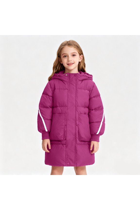 Wangmeiwg Girls Long Down Puffa Jacket Winter Warm Thickened Windproof Outerwear Casual Cold Weather Coat For Kids 2-3 Years Hot Pink