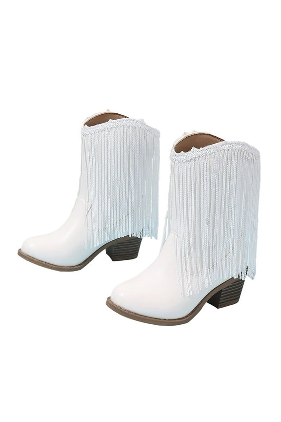 Girls New Solid Color Leather Fashion Children Western Cowboy Boots Autumn And Winter Casual Kids Tassel Boots Girls Knee High Boots Size 3