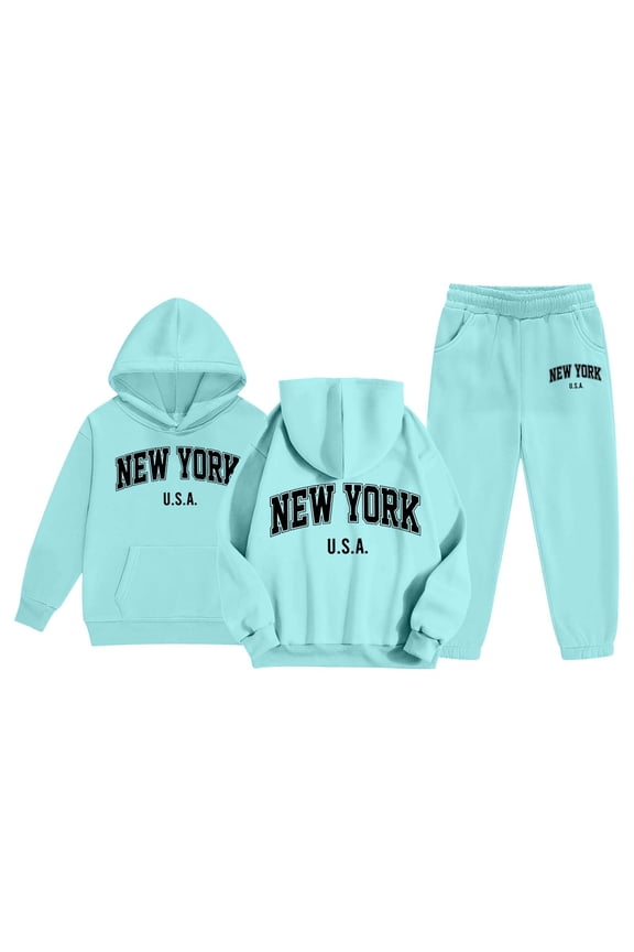 Girls Outfits&Set Product Title for Everyday Comfort Long Sleeve Solid Hoodie and Bottoms Sweat Set for Kids Seasonal Everyday Wear Casual School Sweat Suit 6-7 Years Blue